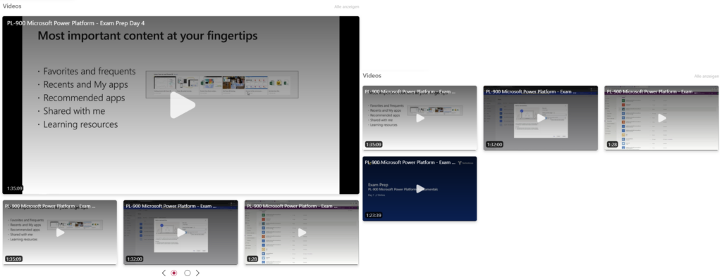 Screenshot Stream Webpart Theater und Raster Ansicht