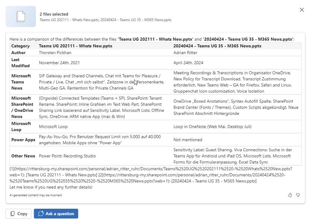 Copilot OneDrive Datei-Vergleich