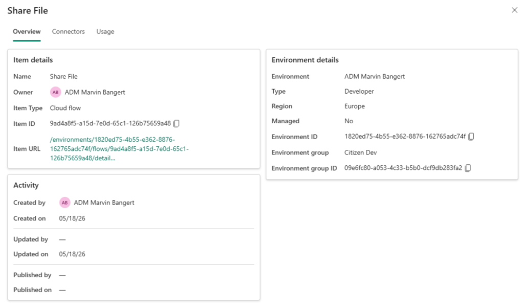 Screenshot der Flow Details Ansicht.